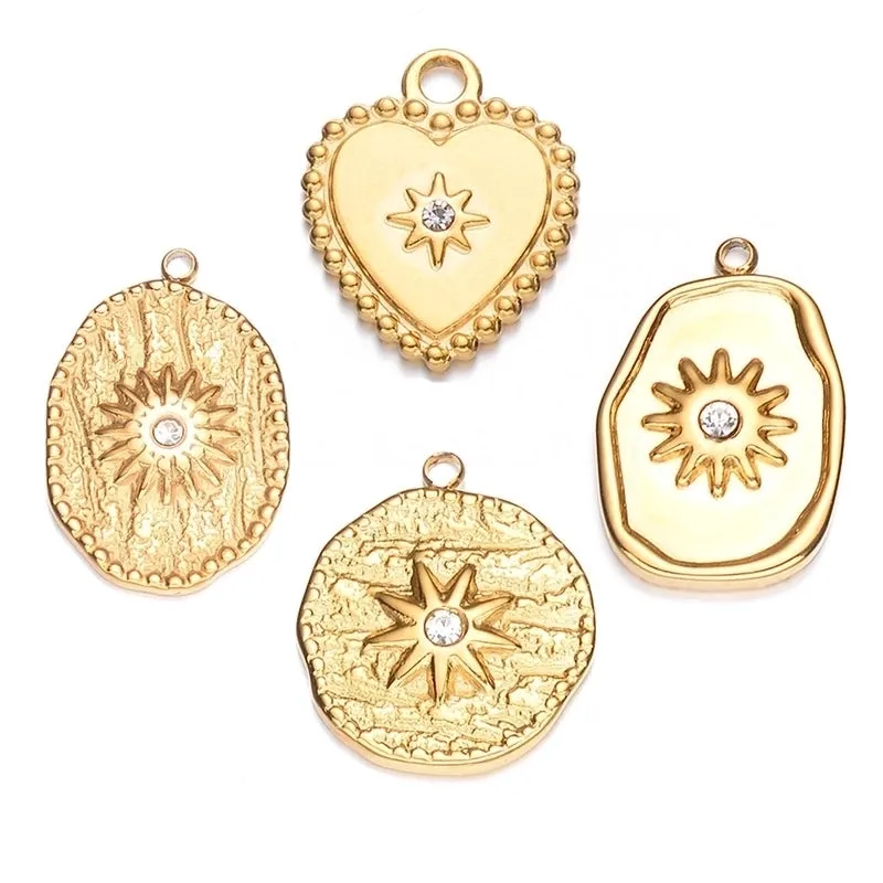 5 PCS/Package 11*18mm 13 * 20mm 17 * 21mm 304 Stainless Steel Zircon Geometric Heart Shape Sandblasted Polished Pendant