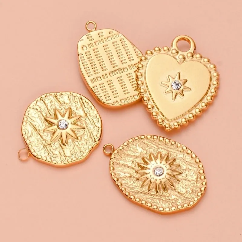 5 PCS/Package 11*18mm 13 * 20mm 17 * 21mm 304 Stainless Steel Zircon Geometric Heart Shape Sandblasted Polished Pendant