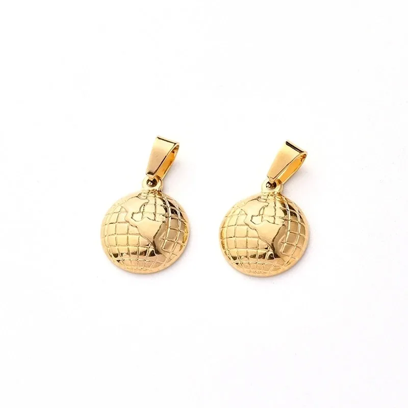 5 PCS/Package 18x15mm 30x10mm 3.5x6mm 3x5mm 304 Stainless Steel Gold Plated Earth Football Polished Pendant