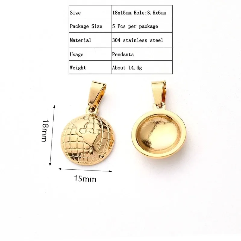 5 PCS/Package 18x15mm 30x10mm 3.5x6mm 3x5mm 304 Stainless Steel Gold Plated Earth Football Polished Pendant