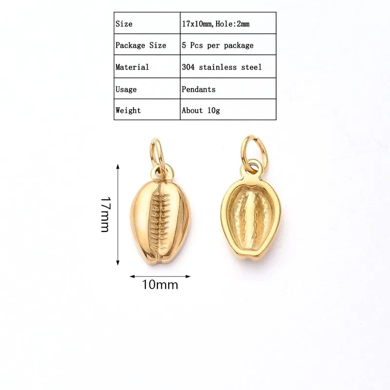 5 PCS/Package 18x8mm 22x11mm 25x25mm 3x6.5mm 3x6mm 4.5x8mm 304 Stainless Steel Gold Plated Conch Fish Tail Fish Bone Polished Pendant