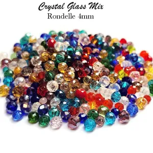 50 Grams Pkg. Multi color shade, Rondelle Faceted Crystal Mix, glass beads, Size mostly in size about 3-4 mm