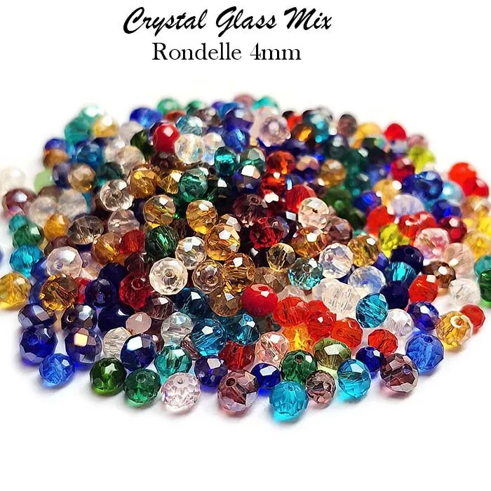 50 Grams Pkg. Multi color shade, Rondelle Faceted Crystal Mix, glass beads, Size mostly in size about 3-4 mm
