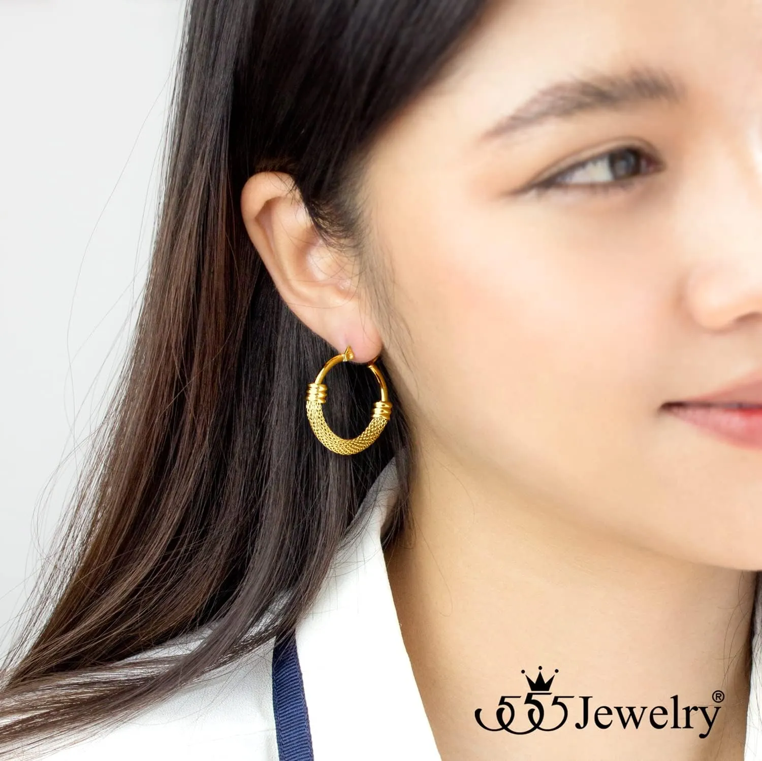 555Jewelry Medium Braided Mesh Stainless Steel Round Hoop Earrings for Women Hypoallergenic Hoops Earrings