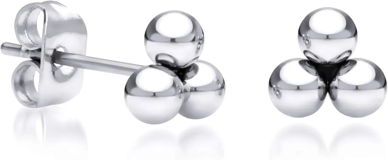555Jewelry Stainless Steel 3 Dots Triple Ball Delta Earrings for Women & Ladies