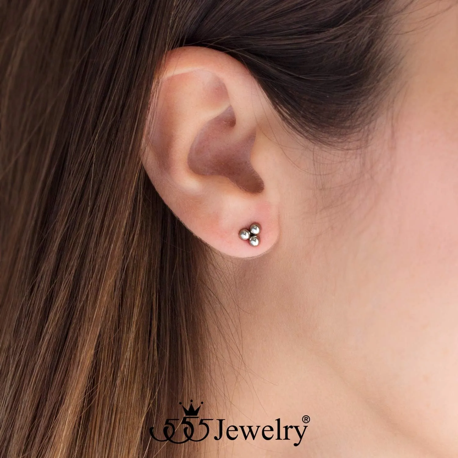 555Jewelry Stainless Steel 3 Dots Triple Ball Delta Earrings for Women & Ladies