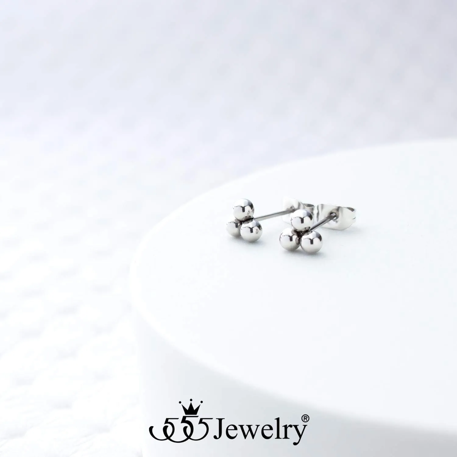 555Jewelry Stainless Steel 3 Dots Triple Ball Delta Earrings for Women & Ladies