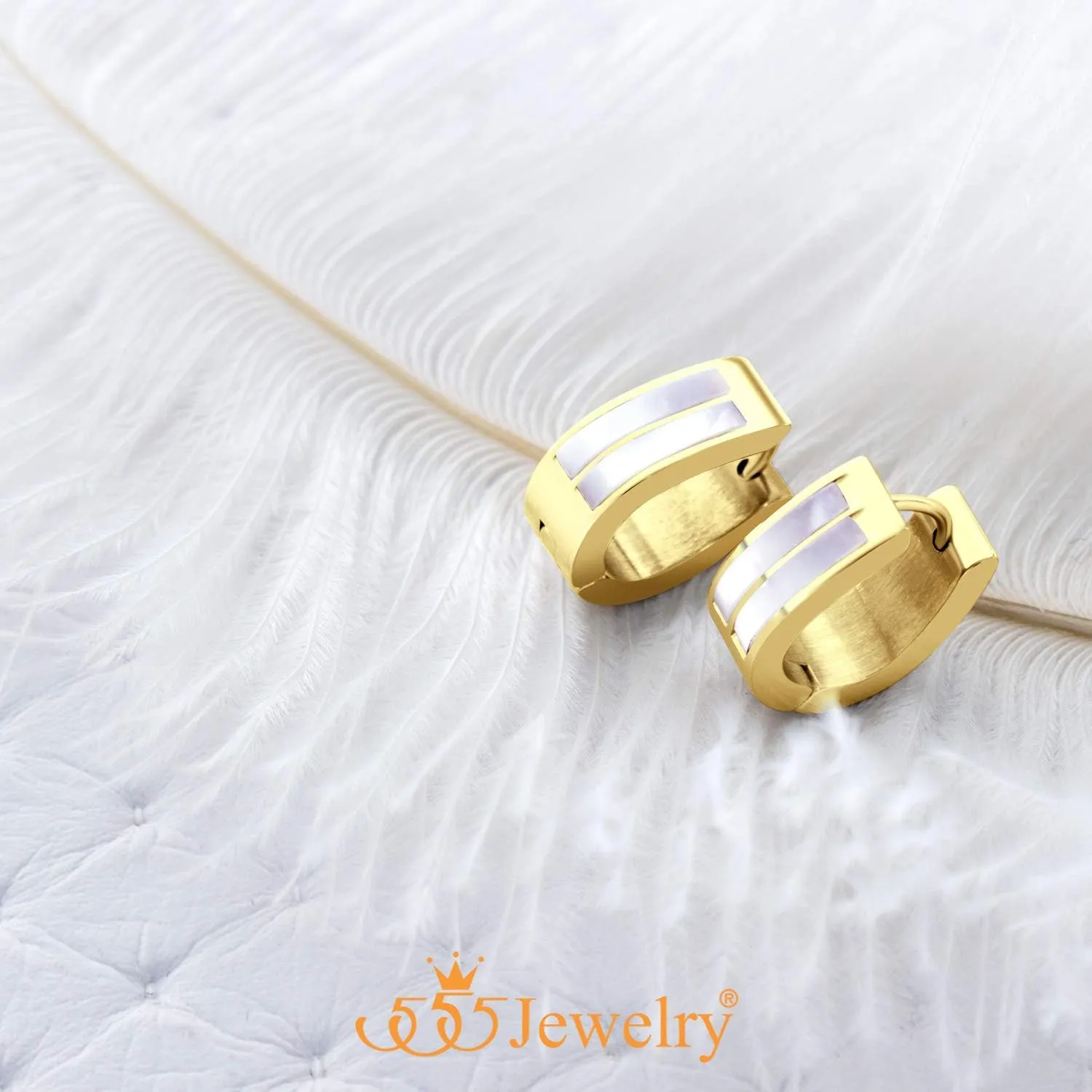 555Jewelry Stainless Steel & Shell Oval Hoop Huggie Earrings for Women & Girls