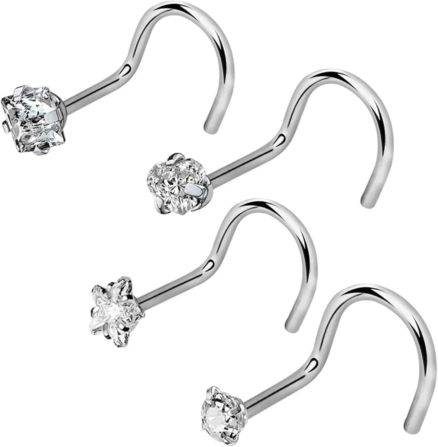 6pcs Clear Nose Rings 20g For Women & Men 2mm CZ Crystal | Biocompatible Clear Plastic Nose Stud 20 Gauge Straight Bar Set | Hypoallergenic Bioflex Clear Nose Piercing Jewelry (choose COLOR)