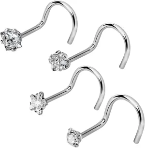6pcs Clear Nose Rings 20g For Women & Men 2mm CZ Crystal | Biocompatible Clear Plastic Nose Stud 20 Gauge Straight Bar Set | Hypoallergenic Bioflex Clear Nose Piercing Jewelry (choose COLOR)