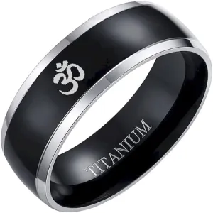 8Mm Aum Om Black Ring For Men Titanium Casual Simple Male Religious Faith Jewelry