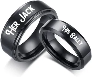 8mm Her Jack Black Stainless Steel Romantic Mens Ring Promise Anniversary Engagement Wedding Band (His Size 8)