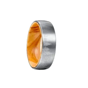 8mm Koa Wood Ring Silver Tungsten and Wood Rings for Men Tree Ring Unique Wooden Wedding Band Mens Ring Tungsten Carbide Wooden Ring Forest Etched Wood Inlay Ring Couples Ring Set