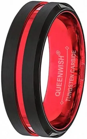 8mm Men Green-Black Tungsten Carbide Wedding Bands Matte Finish Beveled Edges Engagement Couples Rings Size 9.5