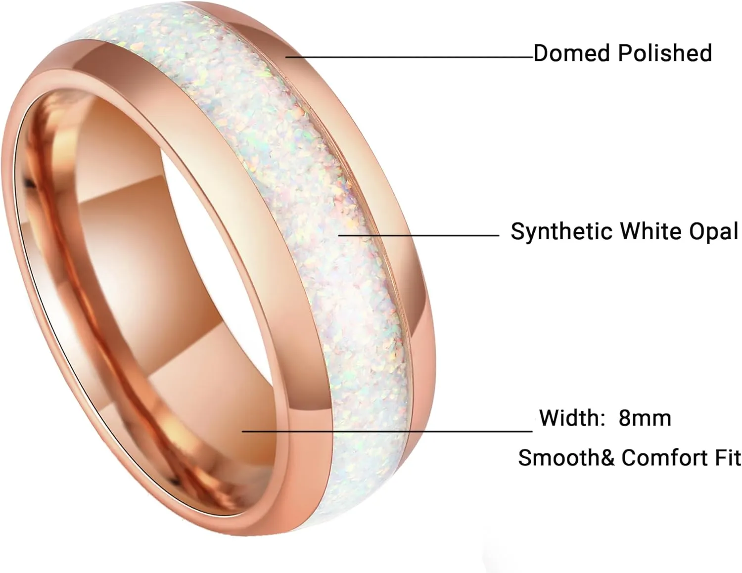 8mm Tungsten Rings for Men Women Rose Gold Men's Tungsten Wedding Promise Bands with White Opal and Moss Agate Inlay Daily Wear Size 7-14