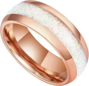 8mm Tungsten Rings for Men Women Rose Gold Men's Tungsten Wedding Promise Bands with White Opal and Moss Agate Inlay Daily Wear Size 7-14