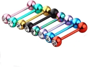 8Pcs 14G Stainless Steel Nipple Rings Solid CZ Ball Straight Barbell Bars Tongue Ring 16mm(5/8Inch) Body Piercing Jewelry