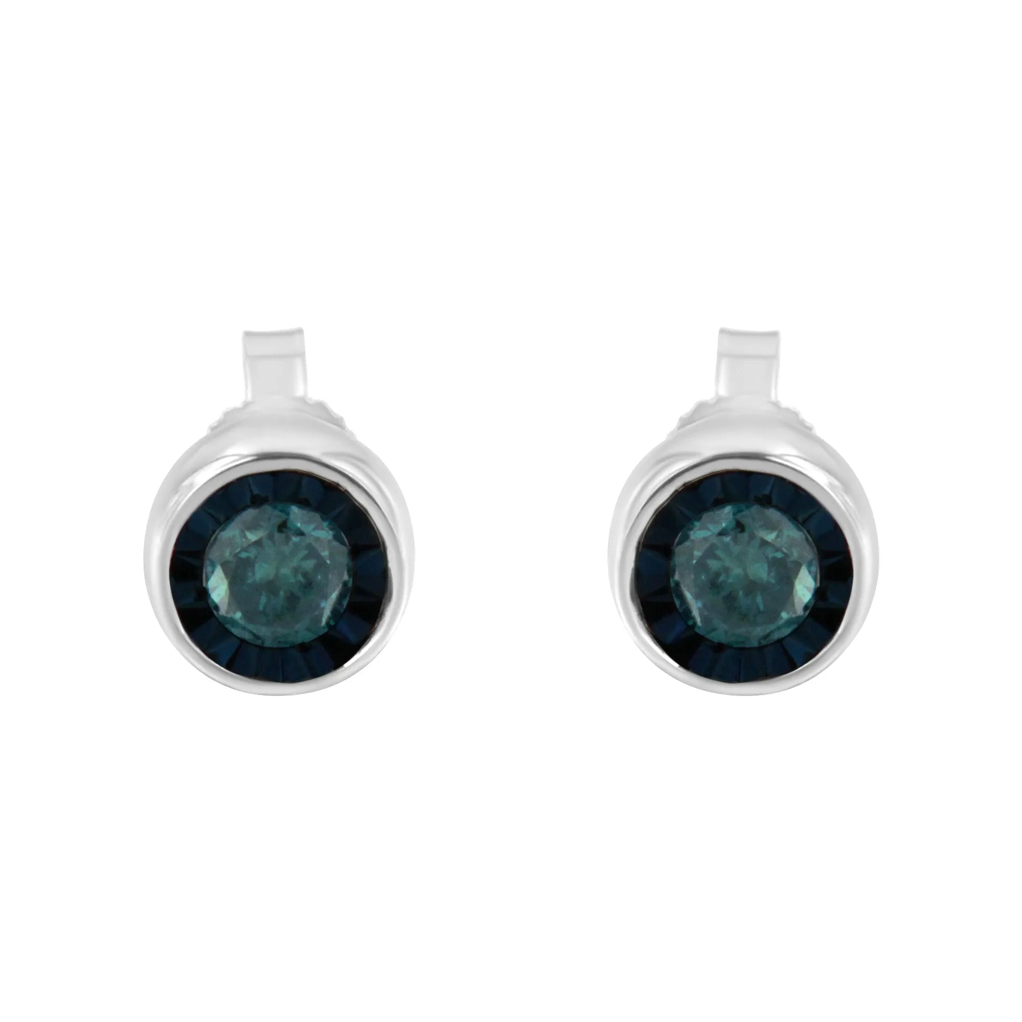 .925 Sterling Silver 0.40 Cttw Round Brilliant-Cut Blue Diamond Miracle-Set Stud Earrings