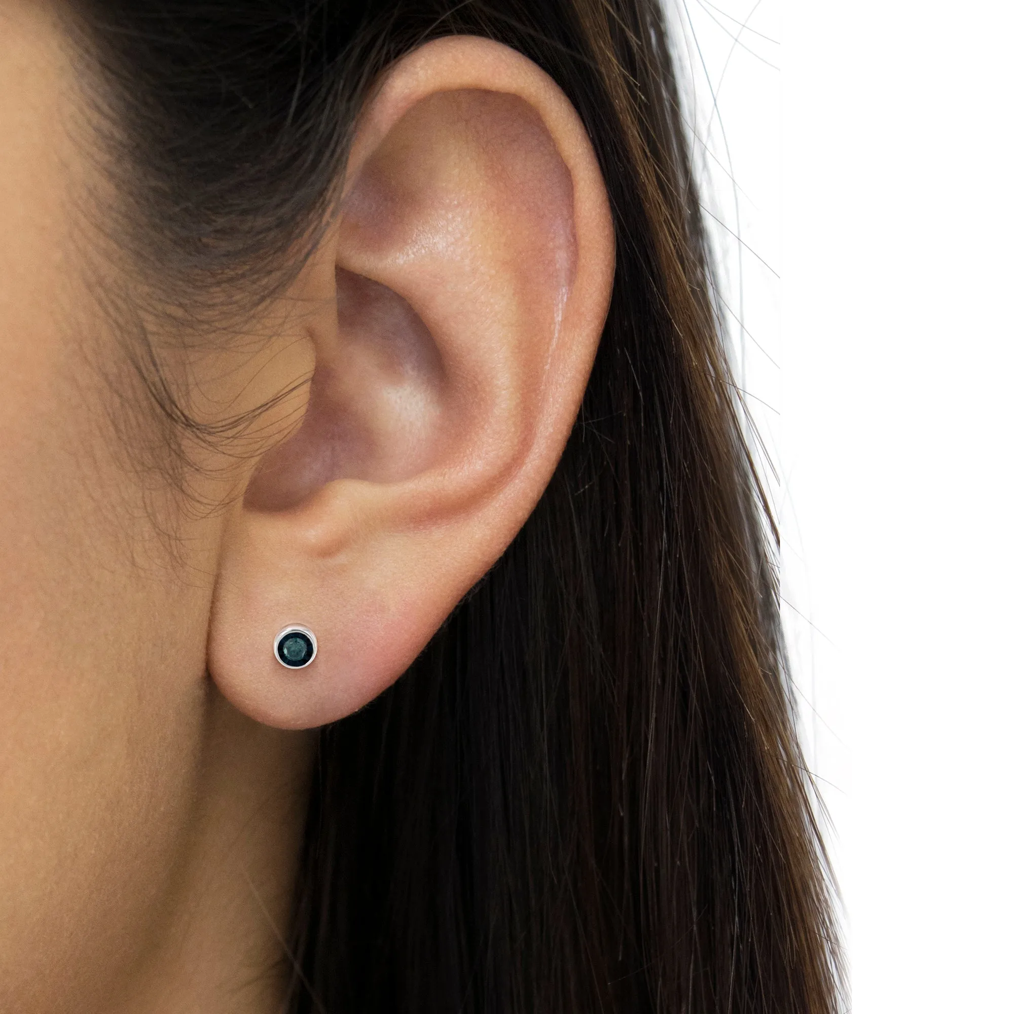 .925 Sterling Silver 0.40 Cttw Round Brilliant-Cut Blue Diamond Miracle-Set Stud Earrings