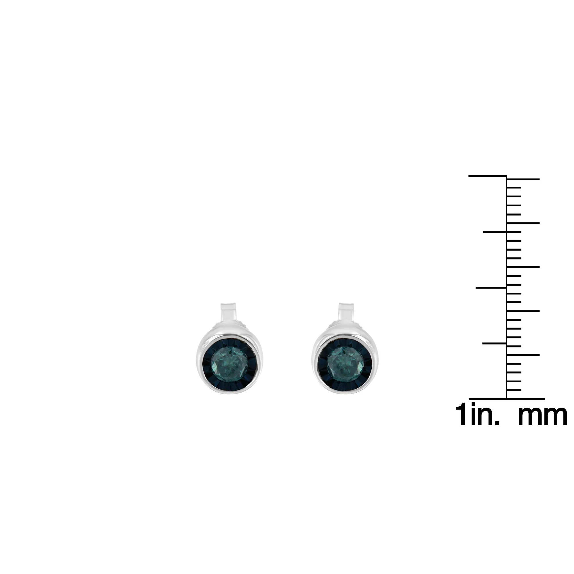 .925 Sterling Silver 0.40 Cttw Round Brilliant-Cut Blue Diamond Miracle-Set Stud Earrings