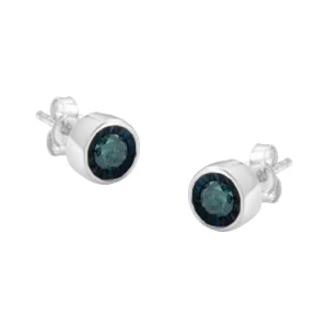 .925 Sterling Silver 0.40 Cttw Round Brilliant-Cut Blue Diamond Miracle-Set Stud Earrings