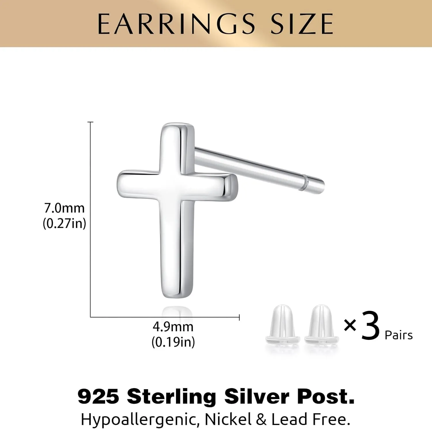 925 Sterling Silver Cross Earrings for Women, Small 14k Gold Plated Cubic Zirconia Earrings Studs Hypoallergenic for Women Gifts