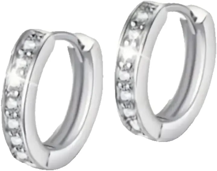 925 Sterling Silver Cubic Zirconia Hoop Earrings, 0.51 inch Diameter, Hypoallergenic