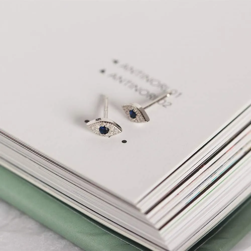 925 Sterling Silver Cute Tiny Small Evil Eye Blue Crystal CZ Cartilage Studs Earring Ear Piercing tragus Studs for Women Great Gift