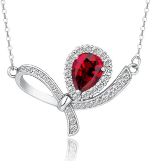925 Sterling Silver Garnet Birthstone Necklace for Women-Fine Jewelry Elegant Natural Red Crystal Gemstone Bow Pendant, Perfect Anniversary Valentine Birthday Gift for Her Mom Wife Daughter Lady