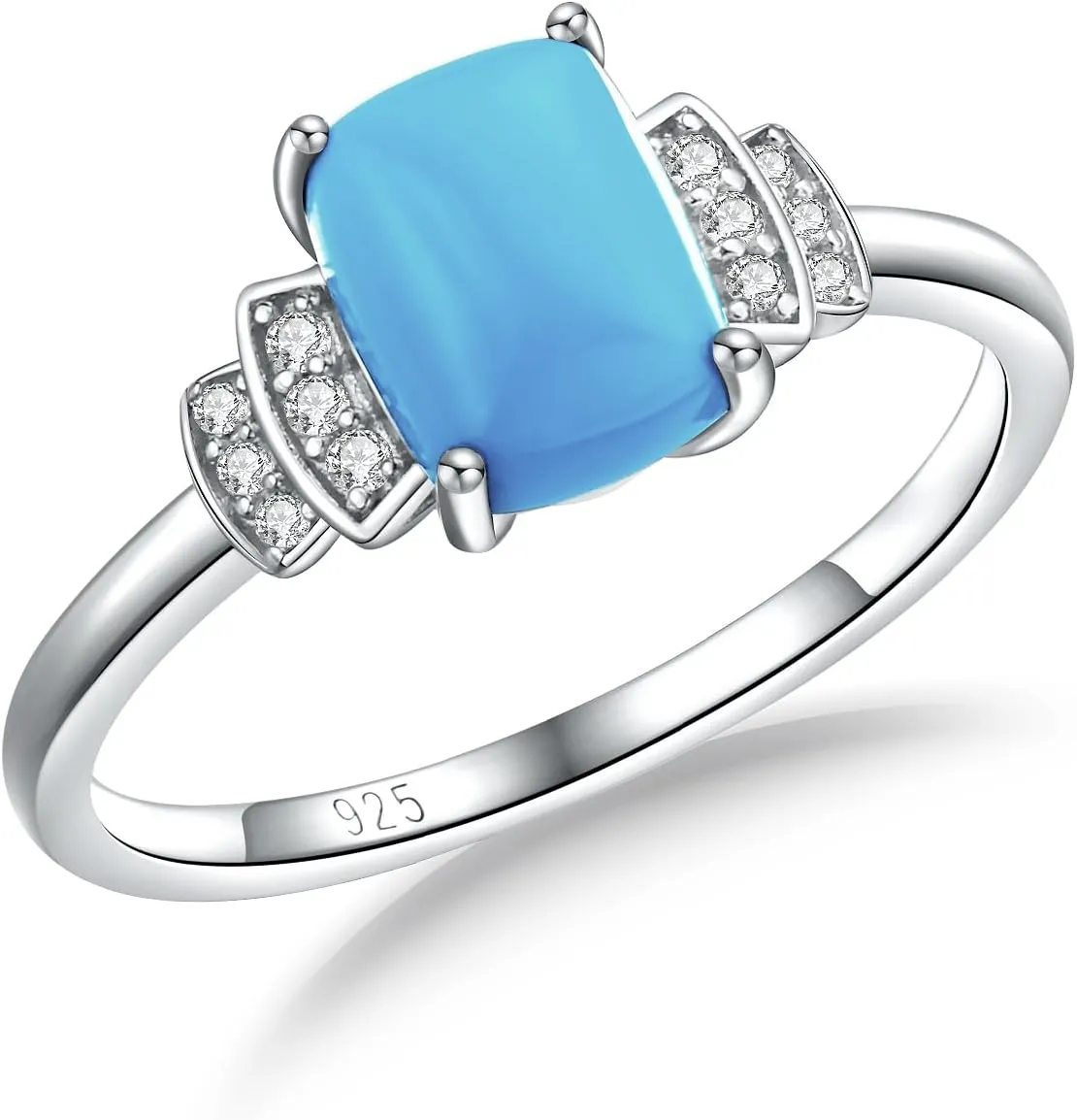925 Sterling Silver Halo Engagement Wedding Ring Cushion/Triangle/Round Shaped Opal Turquoise Sapphire Gemstone Ring Fashion Jewelry Gift for Women Girls Size 6 to 10