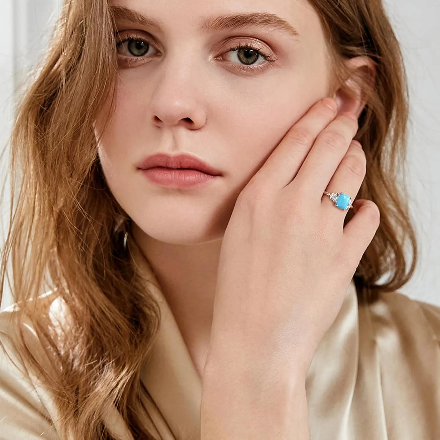925 Sterling Silver Halo Engagement Wedding Ring Cushion/Triangle/Round Shaped Opal Turquoise Sapphire Gemstone Ring Fashion Jewelry Gift for Women Girls Size 6 to 10