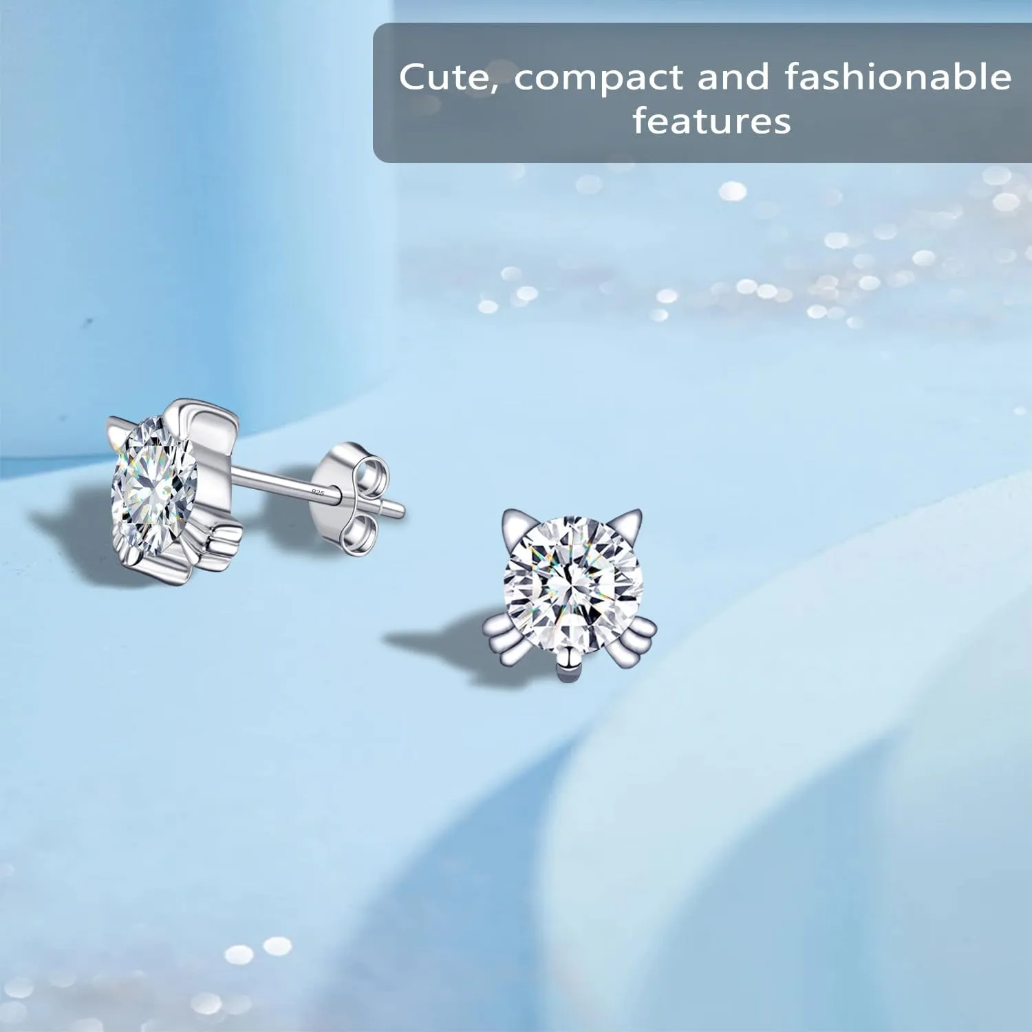 925 Sterling Silver imitation Diamond Crystal Inlaid Cat Stud Earrings