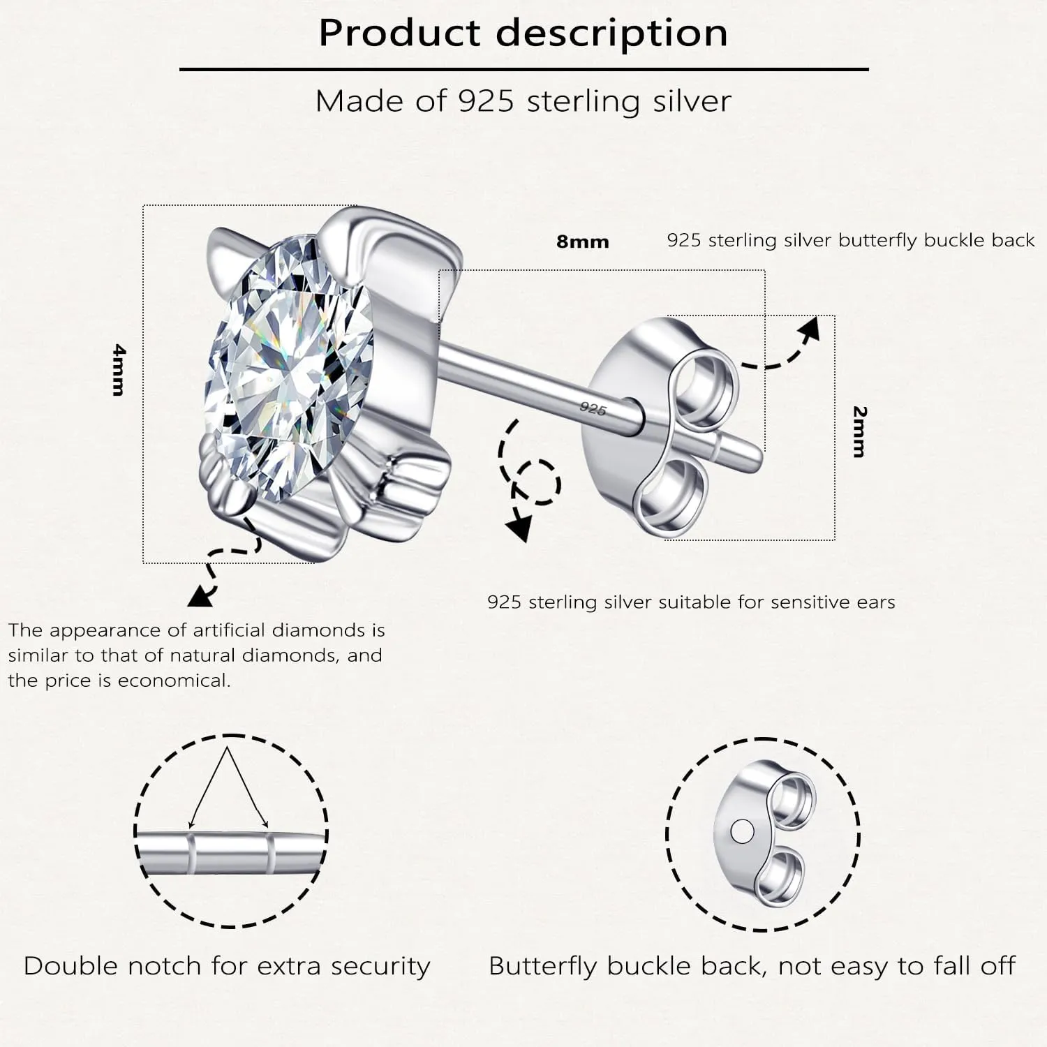 925 Sterling Silver imitation Diamond Crystal Inlaid Cat Stud Earrings
