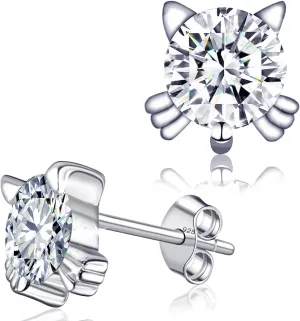 925 Sterling Silver imitation Diamond Crystal Inlaid Cat Stud Earrings