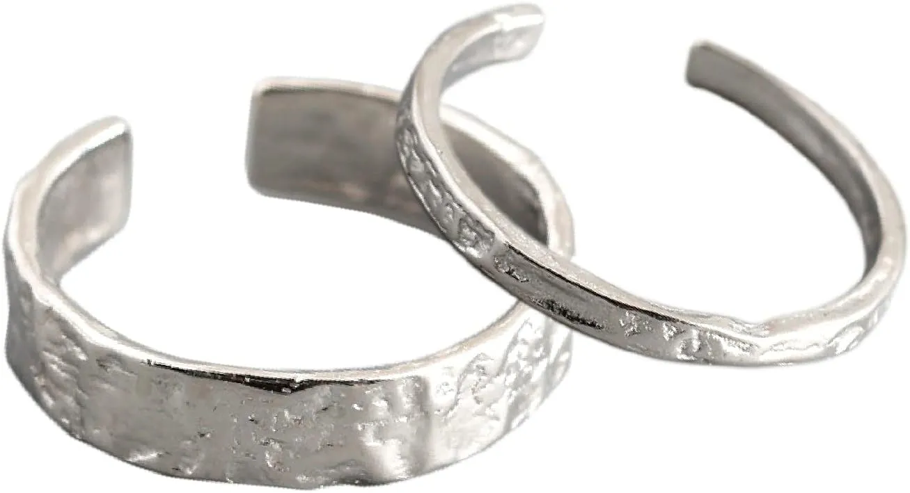 925 Sterling Silver Minimalist Hammered Textured Handmade Ring, 4.2mm Wide Ring Band   2mm Thin Knuckle Midi Stacking Ring, Adjustable Stackable Ring Size 6 to 9