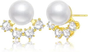 925 Sterling Silver Pearl Earrings for Women - 18K Gold Plated Stud Earring with Heart Cubic Zirconia Dainty Elegant Jewelry Gifts for Her Birthday Mothers Day Wedding