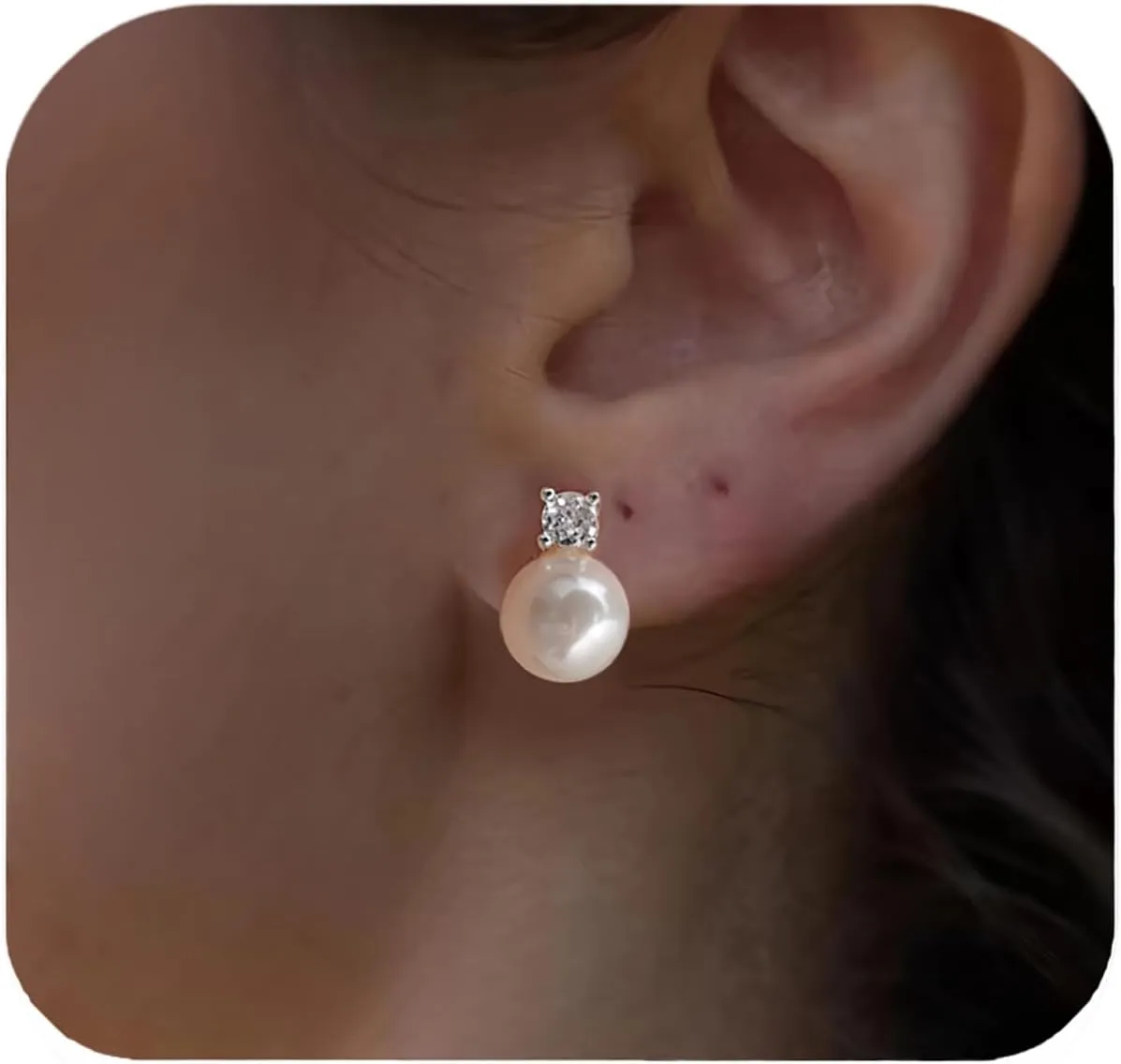 925 Sterling Silver Post Pearl Earrings Gold/Silver CZ Diamond Pearl Stud Earrings Bridesmaid Wedding Earrings Women Jewelry Gifts 6mm/8mm/10mm