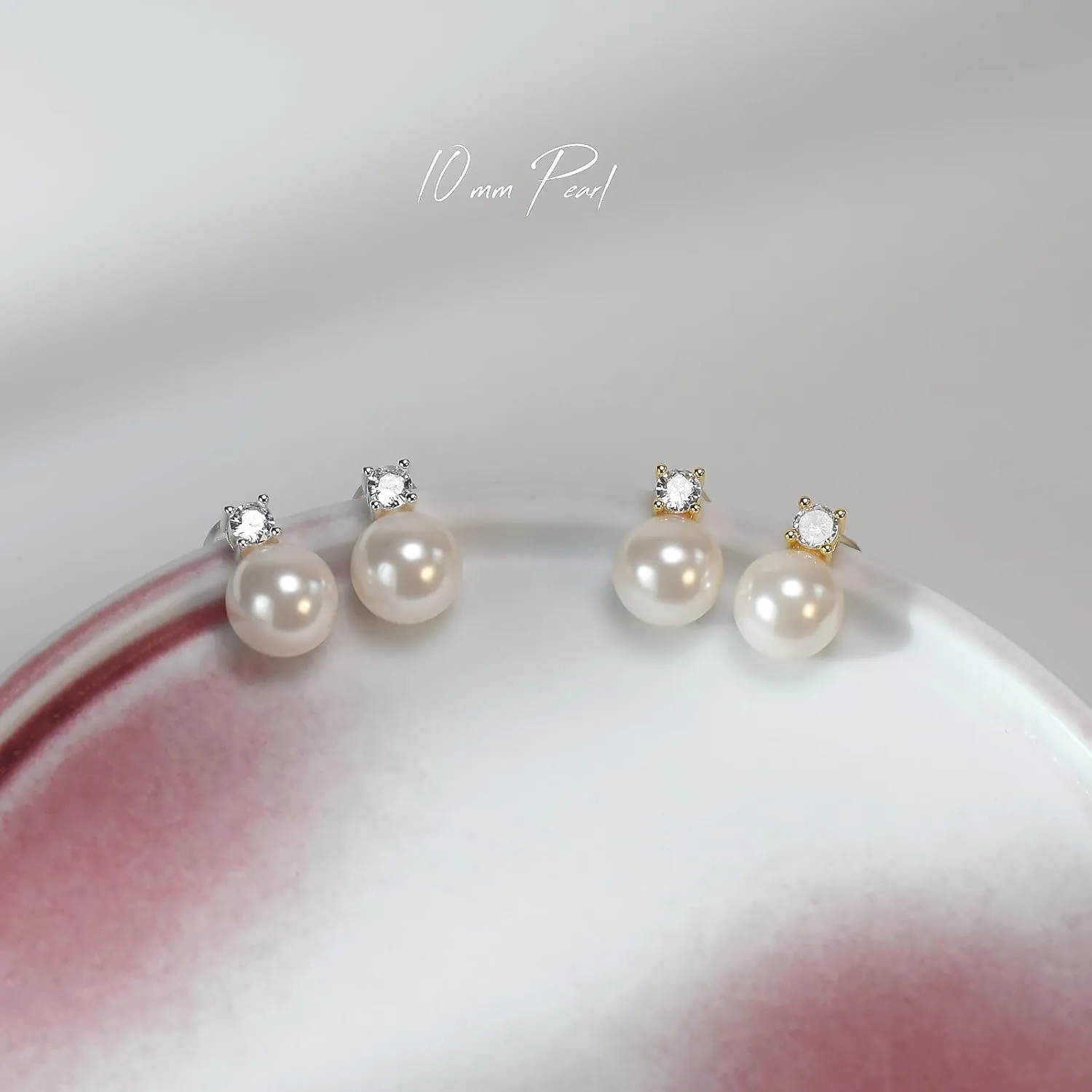 925 Sterling Silver Post Pearl Earrings Gold/Silver CZ Diamond Pearl Stud Earrings Bridesmaid Wedding Earrings Women Jewelry Gifts 6mm/8mm/10mm
