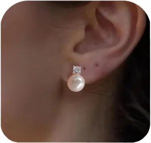 925 Sterling Silver Post Pearl Earrings Gold/Silver CZ Diamond Pearl Stud Earrings Bridesmaid Wedding Earrings Women Jewelry Gifts 6mm/8mm/10mm