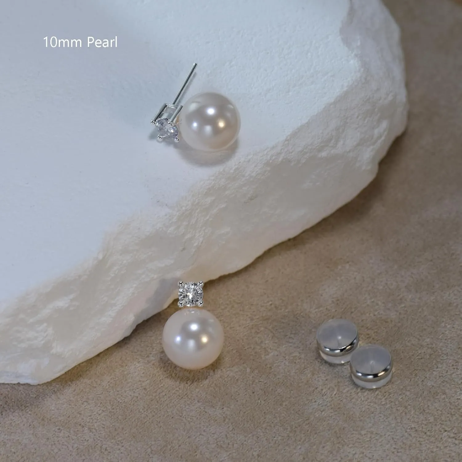925 Sterling Silver Post Pearl Earrings Gold/Silver CZ Diamond Pearl Stud Earrings Bridesmaid Wedding Earrings Women Jewelry Gifts 6mm/8mm/10mm