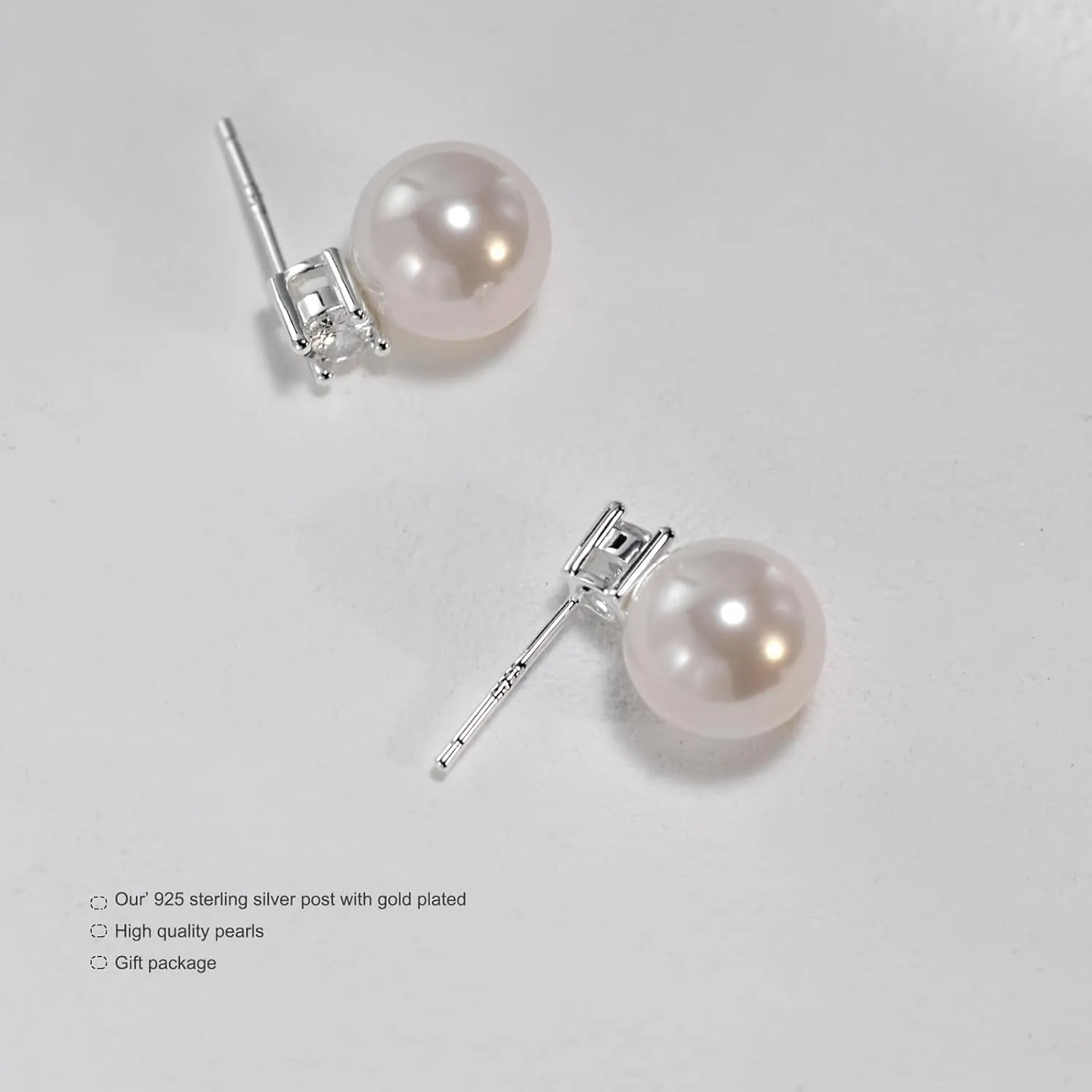 925 Sterling Silver Post Pearl Earrings Gold/Silver CZ Diamond Pearl Stud Earrings Bridesmaid Wedding Earrings Women Jewelry Gifts 6mm/8mm/10mm
