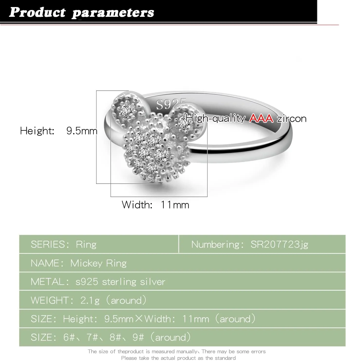 925 Sterling Silver Ring Woman Matte Design Mickey Ring Size 3-4-5-6-7-8-9# Real Solid Silver Charm Jewelry Gift