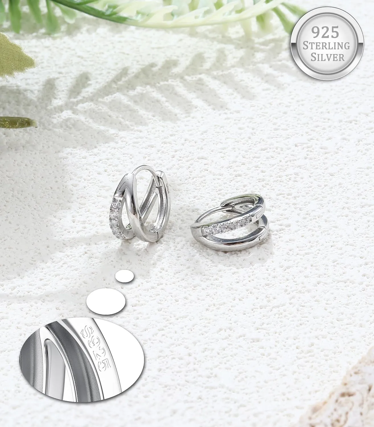 925 Sterling Silver Small Hoop Earrings for Women 18K White Gold Plated Cubic Zirconia Huggie Hoop Earrings Dainty Hoops Earring Double Hoop Earrings