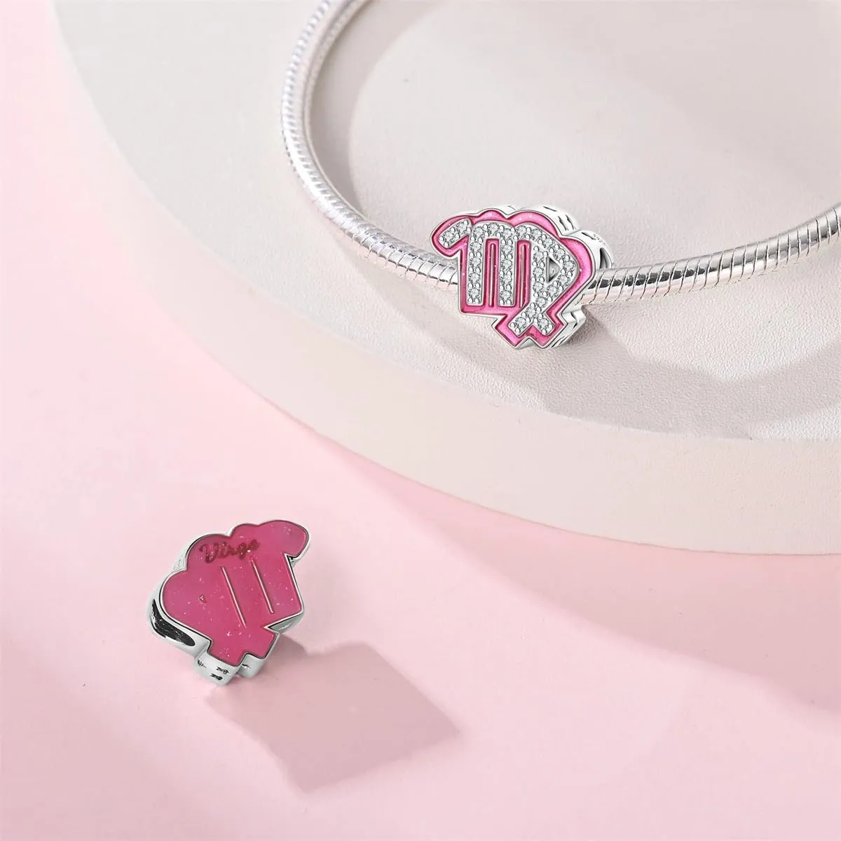925 Sterling Silver Zodiac Signs Charms Fits Pandora Bracelets Constellation Bead Charm for Bracelets Necklace Pink with 5A Cubic Zirconia for Women Birthday Ceremony DIY Jewelry Gift