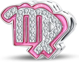 925 Sterling Silver Zodiac Signs Charms Fits Pandora Bracelets Constellation Bead Charm for Bracelets Necklace Pink with 5A Cubic Zirconia for Women Birthday Ceremony DIY Jewelry Gift