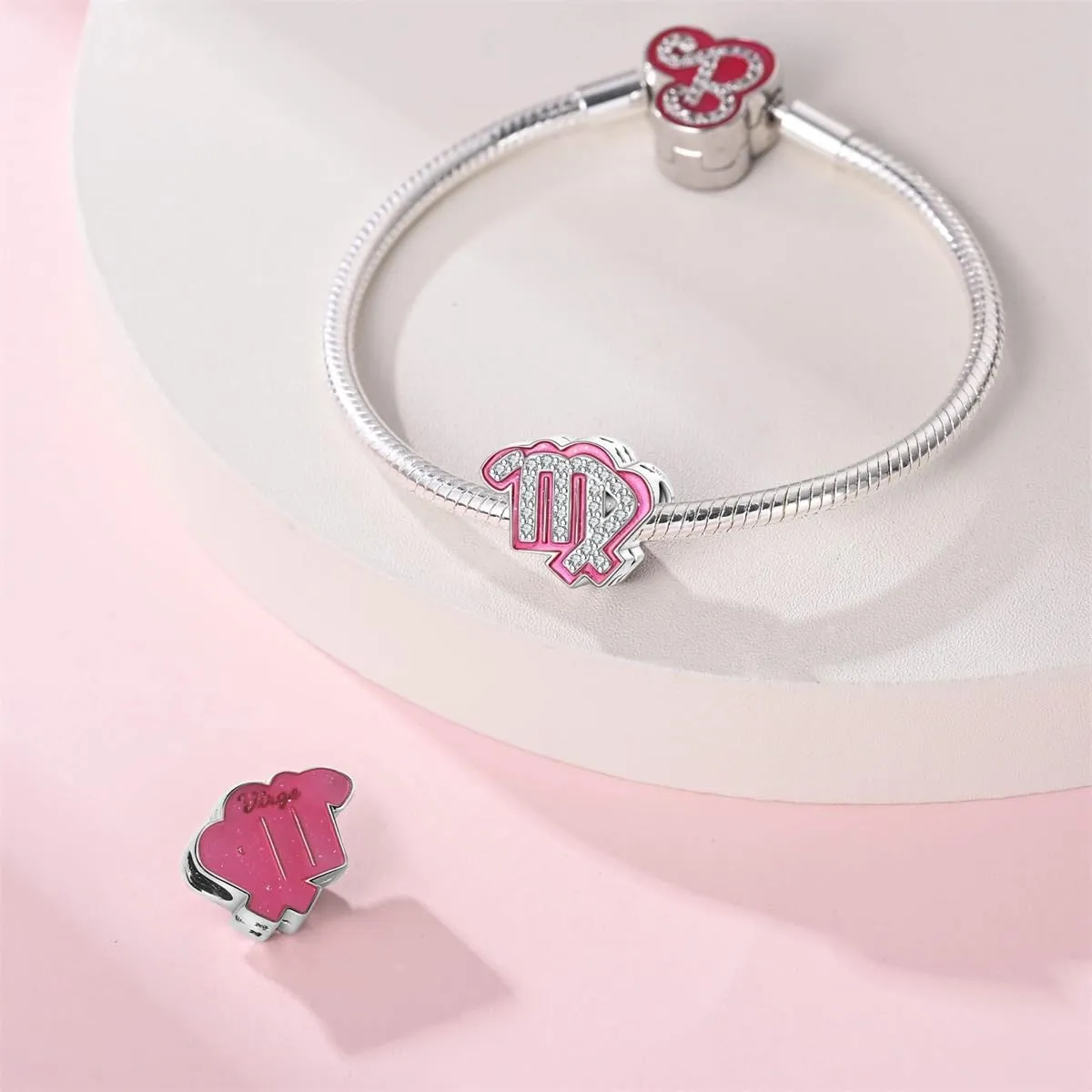 925 Sterling Silver Zodiac Signs Charms Fits Pandora Bracelets Constellation Bead Charm for Bracelets Necklace Pink with 5A Cubic Zirconia for Women Birthday Ceremony DIY Jewelry Gift