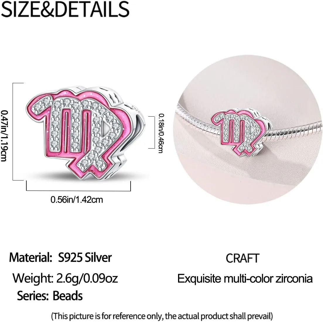 925 Sterling Silver Zodiac Signs Charms Fits Pandora Bracelets Constellation Bead Charm for Bracelets Necklace Pink with 5A Cubic Zirconia for Women Birthday Ceremony DIY Jewelry Gift