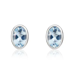 9K White Gold Oval Aquamarine Stud Earrings