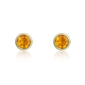 9K Yellow Gold 3mm Round Citrine Stud Earrings