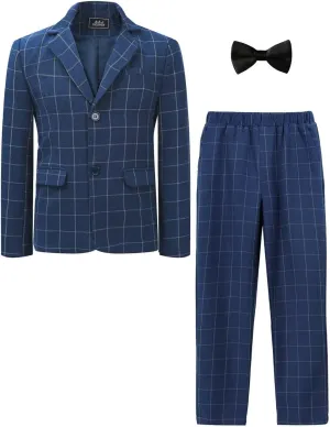 A&J DESIGN Boys' 3-Piece Suits Set Thick Jacket Pants Bow Tie Kids Plaid Formal Outfits